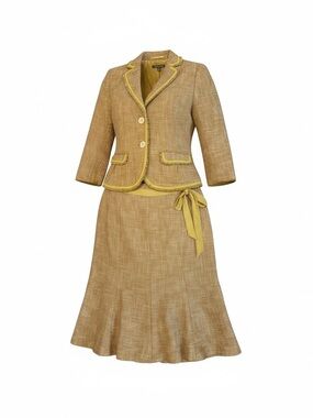 Ann Taylor Tweed Skirt Suit Set Blazer 4 Skirt 8 Yellow Tan Career Wear